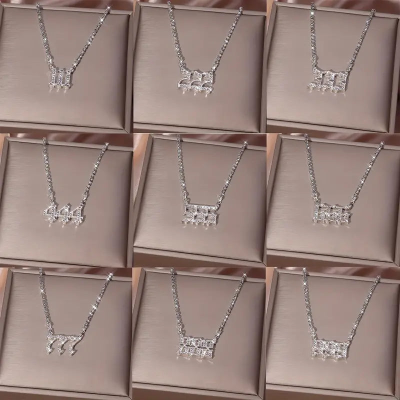 Voller Strass Engel Nummer 111 222 333 444 555 666 777 888 999 Silberfarbene Klaue Kette Anhänger Halskette