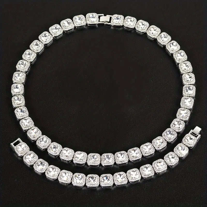 2-teiliges Iced Out Hip Hop-Armband-Halsketten