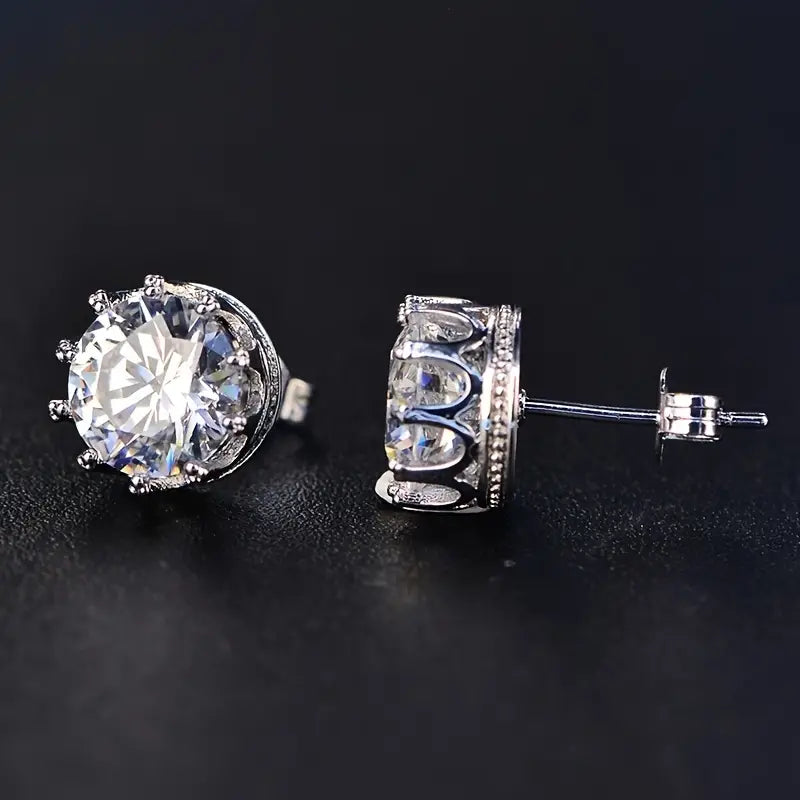 Earring 18 Karat weiß vergoldete runde Zirkonia