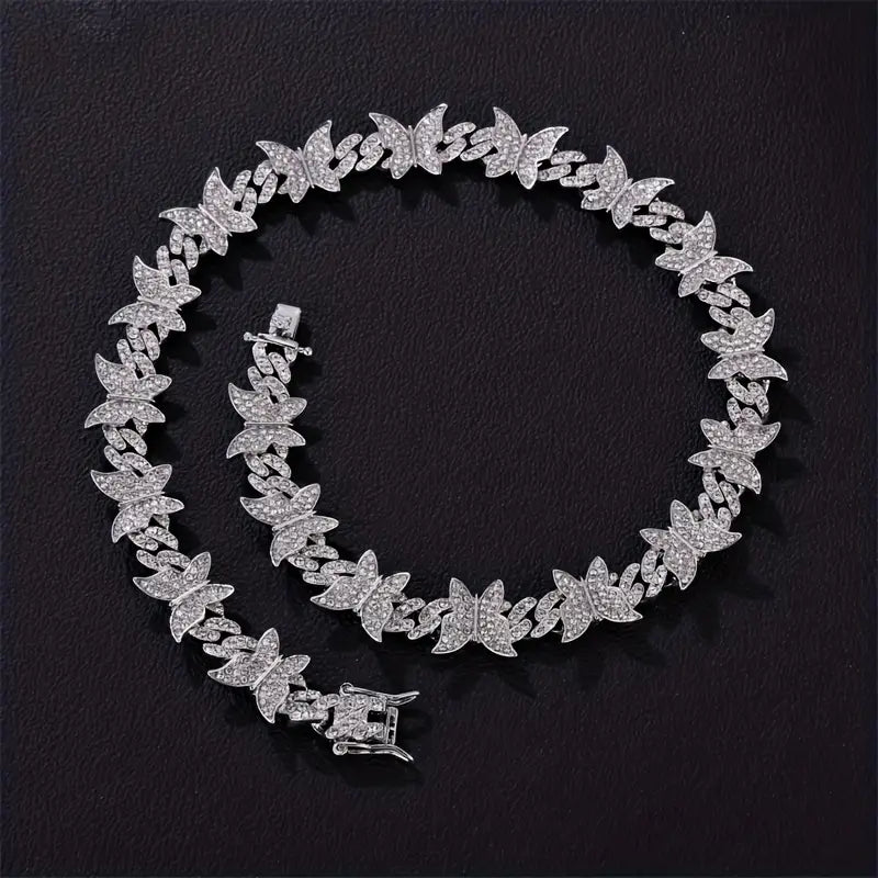 Schmetterling Eingelegter Diamant Cuban Chain