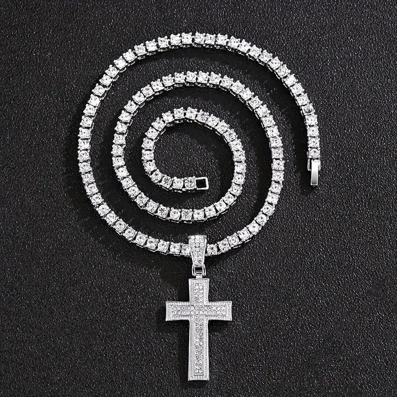 Kreuz Halskette Silber Zentral Diamantbesetzt Kreuz Jesus Anhänger
