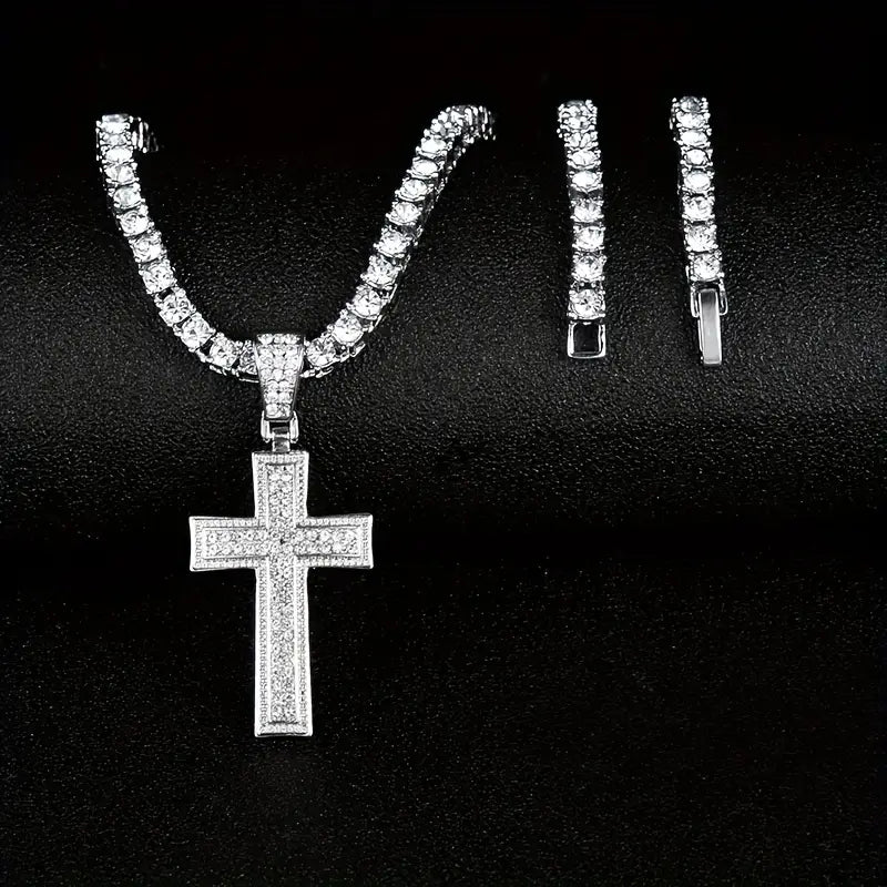 Kreuz Halskette Silber Zentral Diamantbesetzt Kreuz Jesus Anhänger