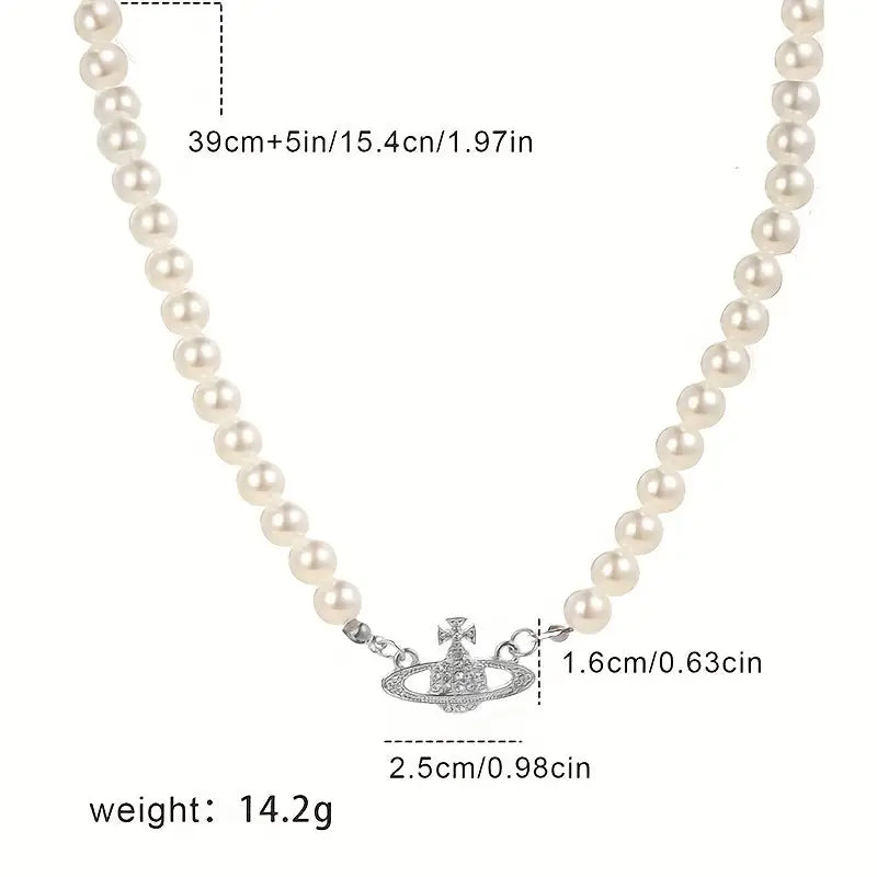Necklace Strasssteinen Besetzte Saturn-Imitationsperlenkette