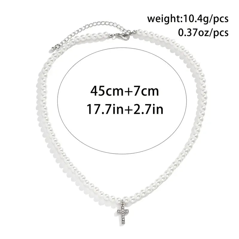Künstliche Diamant-Kreuz-Anhänger-Perlen-Halskette der Männer