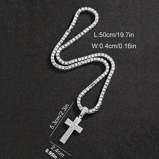 Kreuz Halskette Silber Zentral Diamantbesetzt Kreuz Jesus Anhänger